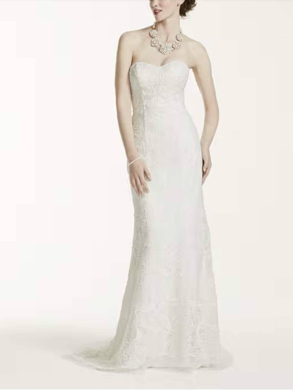 Oleg Cassini NWT Lace Wedding Dress with Pearl Beads Strapless Gown Ivory